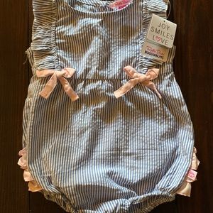 Ruffle butts seersucker romper